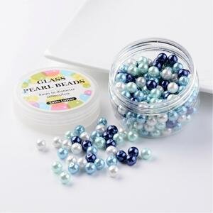 Skleněné korálky - set karibská modrá, perleťové, 8 mm