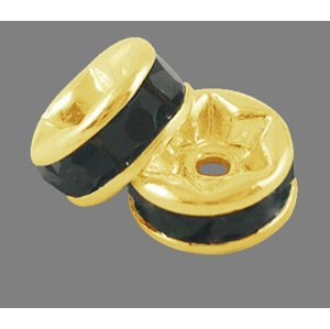 Štrasová rondelka s kamínky zlatá - černé kamínky 8x3,8mm
