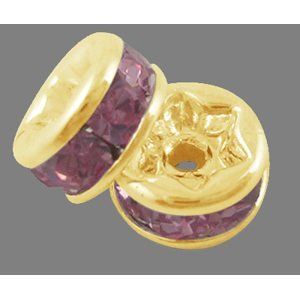 Štrasová rondelka s kamínky zlatá - růžové kamínky 8x3,8mm