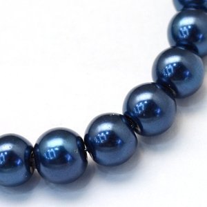 Skleněné korálky s perleťovým efektem - 8 mm, tmavě modré