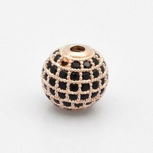 Oddělovač s kubickými zirkony - růžovozlatá kulička s černými kameny, 6 mm