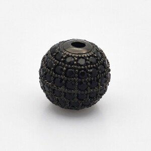 Oddělovač s kubickými zirkony - šedá kulička s černými kameny, 6 mm