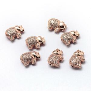 Mosazný přívěšek slon s kubickými zirkony, rosegold, 9,5x13,5x5 mm