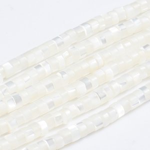 Heishi korálky s perletí, 4x2 mm, bílé