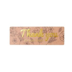 Nálepka "Thank you" přírodní s kytičkovým vzorem, 75x25 mm