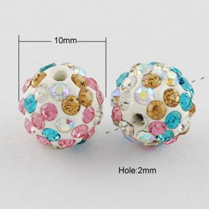 Shamballa kulička 10 mm, průvlek 2 mm, vícebarevná