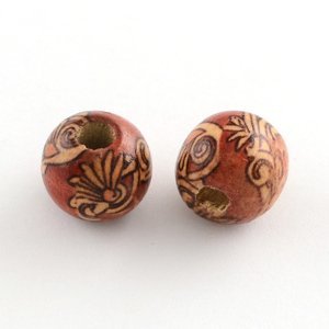 Korálky ze dřeva s potiskem, červené, 13 mm