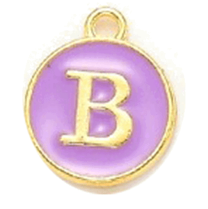 Kovový přívěšek s písmenem B, fialový, 14x12x2 mm