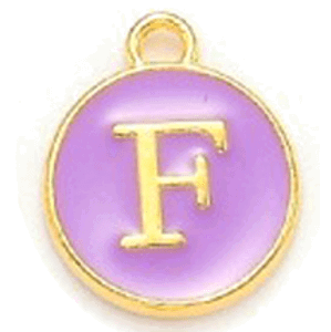 Kovový přívěšek s písmenem F, fialový, 14x12x2 mm