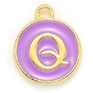 Kovový přívěšek s písmenem Q, fialový, 14x12x2 mm