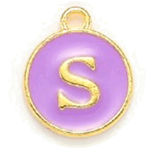 Kovový přívěšek s písmenem S, fialový, 14x12x2 mm