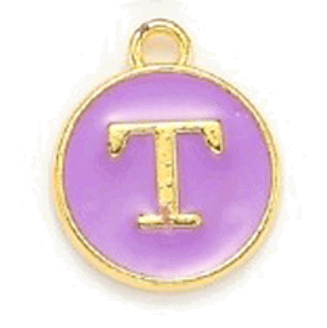 Kovový přívěšek s písmenem T, fialový, 14x12x2 mm