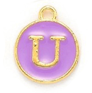 Kovový přívěšek s písmenem U, fialový, 14x12x2 mm
