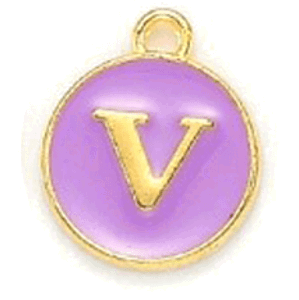 Kovový přívěšek s písmenem V, fialový, 14x12x2 mm