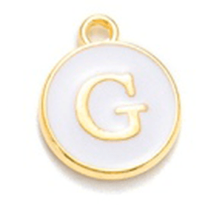Kovový přívěšek s písmenem G, bílý, 14x12x2 mm