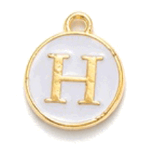 Kovový přívěšek s písmenem H, bílý, 14x12x2 mm