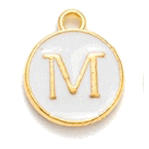 Kovový přívěšek s písmenem M, bílý, 14x12x2 mm
