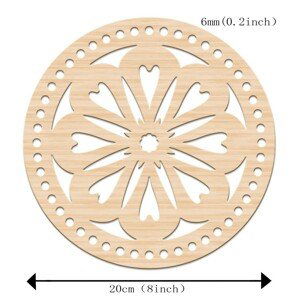 Dřevěné dno košíku, kulatá mandala s kytkou, 200x6 mm