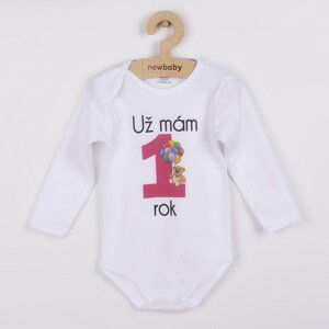 Body s potiskem New Baby Už mám 1 rok růžové, vel. 80 (9-12m)