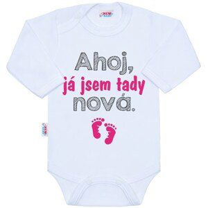 Body s potiskem New Baby Ahoj, já jsem tady nová., vel. 62 (3-6m)