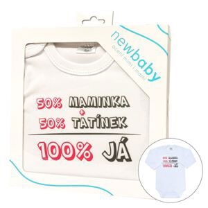 Body s potiskem New Baby 50% MAMINKA + 50% TATÍNEK - 100% JÁ růžové - dárkové balení, vel. 50