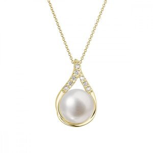 Zlatý 14 karátový náhrdelník slza s bílou říční perlou a brilianty 92PB00032,Zlatý 14 karátový náhrdelník slza s bílou říční perlou a brilianty 92PB00