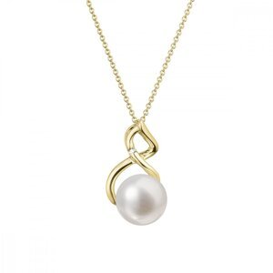 Zlatý 14 karátový náhrdelník s bílou říční perlou a briliantem 92PB00037,Zlatý 14 karátový náhrdelník s bílou říční perlou a briliantem 92PB00037