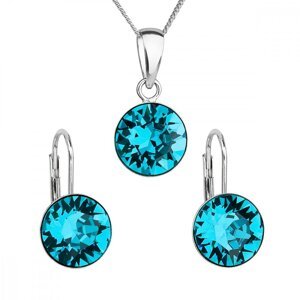 Sada šperků s krystaly Swarovski náušnice, řetízek a přívěsek modré kulaté 39140.3 Blue Zircon,Sada šperků s krystaly Swarovski náušnice, řetízek a př