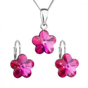 Sada šperků s krystaly Swarovski náušnice, řetízek a přívěsek růžová kytička 39143.3 Fuchsia,Sada šperků s krystaly Swarovski náušnice, řetízek a přív