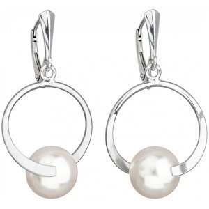 Stříbrné náušnice visací s perlou Swarovski bílé kulaté 31223.1 Bílá,Stříbrné náušnice visací s perlou Swarovski bílé kulaté 31223.1 Bílá
