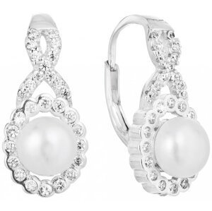 Stříbrné náušnice visací s bílou říční perlou 21052.1,Stříbrné náušnice visací s bílou říční perlou 21052.1
