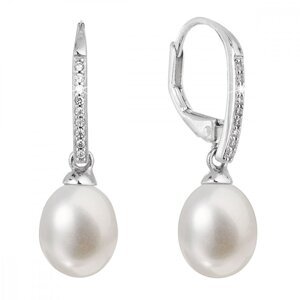 Stříbrné náušnice visací s bílou říční perlou 21060.1,Stříbrné náušnice visací s bílou říční perlou 21060.1