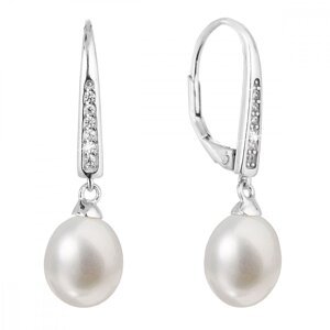 Stříbrné náušnice visací s bílou říční perlou 21059.1,Stříbrné náušnice visací s bílou říční perlou 21059.1