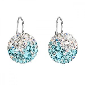 Stříbrné náušnice visací s krystaly Swarovski modré kulaté 31176.3 Light Turquoise,Stříbrné náušnice visací s krystaly Swarovski modré kulaté 31176.3