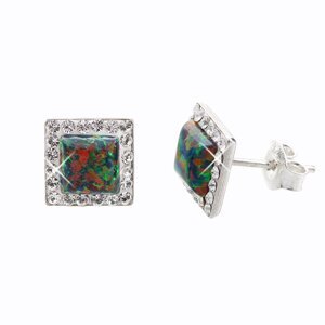 Stříbrné náušnice pecky se zeleno měnivým opálem a krystaly Swarovski Elements Vitrail Medium Opal,Stříbrné náušnice pecky se zeleno měnivým opálem a