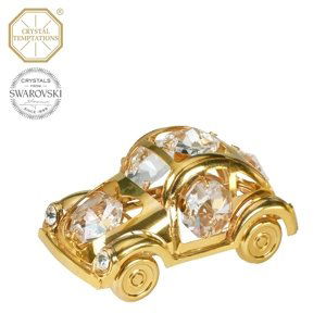 Kovová pozlacená figurka auto Brouk s bílými krystaly Swarovski Elements,Kovová pozlacená figurka auto Brouk s bílými krystaly Swarovski Elements