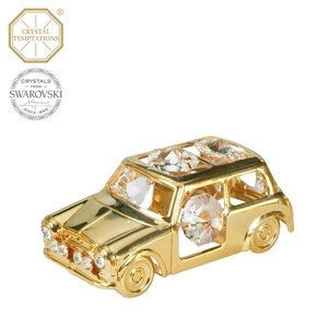 Kovová pozlacená figurka Mini Cooper s bílými krystaly Swarovski Elements,Kovová pozlacená figurka Mini Cooper s bílými krystaly Swarovski Elements