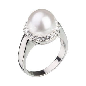 Stříbrný prsten s křišťály Preciosa a bílou perlou 35021.1 Bílá 56,Stříbrný prsten s křišťály Preciosa a bílou perlou 35021.1 Bílá 56
