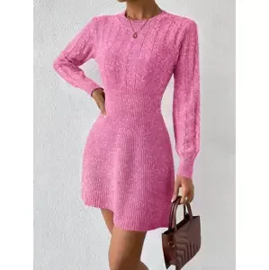 Elegantní růžové úpletové šaty L,Elegantní růžové úpletové šaty L