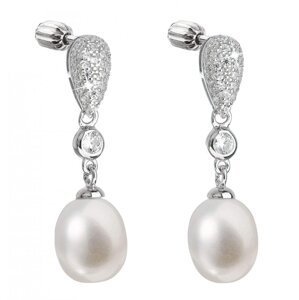 Stříbrné náušnice visací s bílou říční perlou 21040.1B,Stříbrné náušnice visací s bílou říční perlou 21040.1B