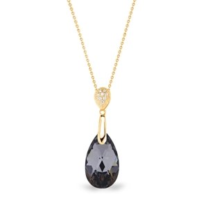 Stříbrný pozlacený náhrdelník se Swarovski Elements šedá kapka Dainty Drop NG610616SN Silver Night,Stříbrný pozlacený náhrdelník se Swarovski Elements