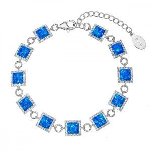Stříbrný náramek s modrým syntetickým opálem čtverec a bílé krystaly Preciosa 33047.1 blue,Stříbrný náramek s modrým syntetickým opálem čtverec a bílé