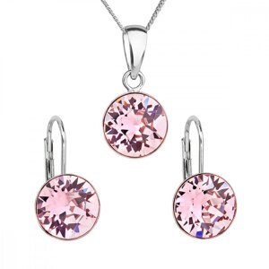 Sada šperků s krystaly Swarovski náušnice, řetízek a přívěsek růžové kulaté 39140.3 Light Rose,Sada šperků s krystaly Swarovski náušnice, řetízek a př