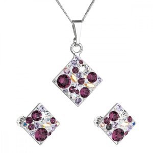 Sada šperků s krystaly Swarovski náušnice, řetízek a přívěsek fialový kosočtverec 39126.3 Amethyst,Sada šperků s krystaly Swarovski náušnice, řetízek