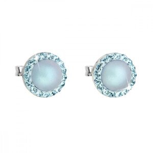 Stříbrné náušnice pecka s krystaly Swarovski a světle modrou matnou perlou kulaté 31214.3 Light Blue,Stříbrné náušnice pecka s krystaly Swarovski a sv