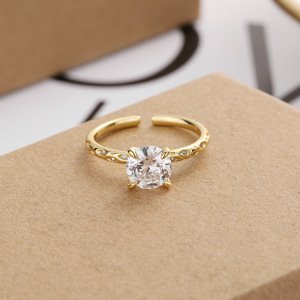 Stříbrný prsten Cristal se zirkony, pozlacený 14 K Zlatem