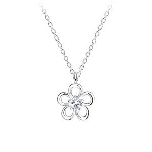 Stříbrný květinový náhrdelník - bílý