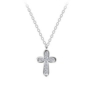 Stříbrný náhrdelník s křížem - bílý