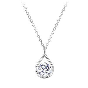 Stříbrný náhrdelník se slzami kubických zirkonů - bílý