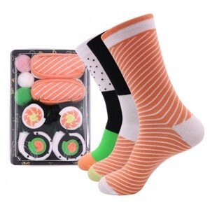 Flamenco Mystique Sada 3 páru ponožek Sushi XXL s vtipným potiskem, univerzální velikost, bavlna/polyester